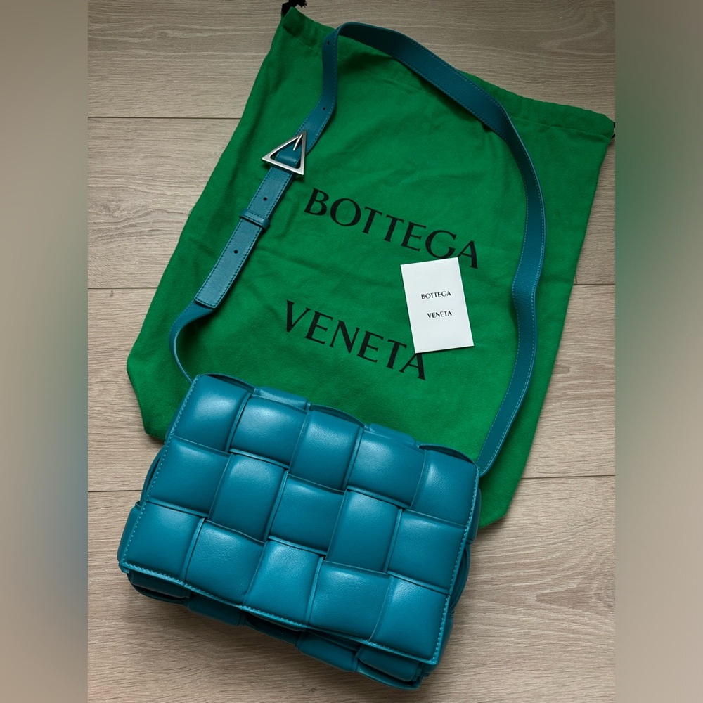 BOTTEGA VENETA LeatherPadded Cassete Blaster Teal Silver Crossbody Bag NEW $4900